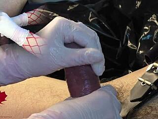 Mistress pleasures me with gloves and toys until I climax