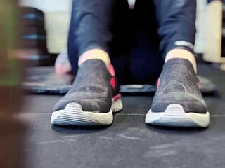 training in gym got me all wet dripping on legs public