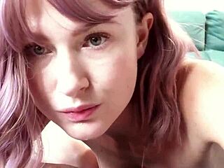 Seductive girl performs a sensual oral sex and masturbates a large penis to ejaculation