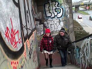 Gorgeous brunette receives hard cock in wet pussy outdoors