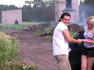 Hardcore outdoor sex with an 18-year-old blonde in public pickup.