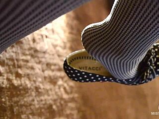 Feet Dangling And Teasing In Grey Opaque Pantyhose Close Up Nylon Legs German Toes