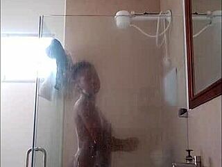 Ebony girl drops dildo in shower, omg lol