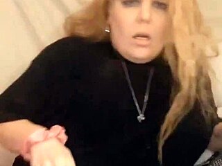 Horny blonde milf fingering her fat pussy until she cums hard