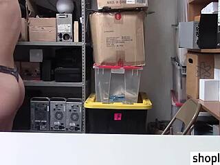 hot blonde teen with small tits gets caught by policeman at work