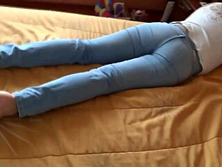 first time pleasing my stepson by masturbating while he watches and jerks.