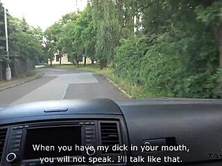 Dirty brunette takes cock in her ass inside pick-up van