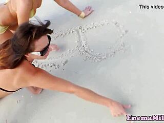 Wild Enema Fetish Babes Love Rimming on the Beach!