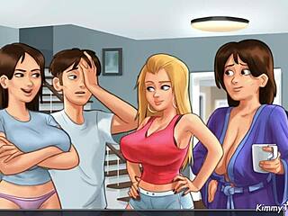 pervert neighbor watches slutty friends flash big boobs in cheerleader uniforms