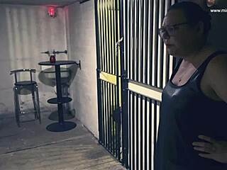 Dominatrix April whips three slaves in prison chaos