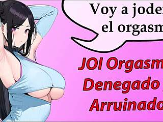 Femdom shemale gives jerk off instructions in Spanish audio