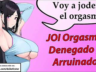 Femdom shemale gives jerk off instructions in Spanish audio