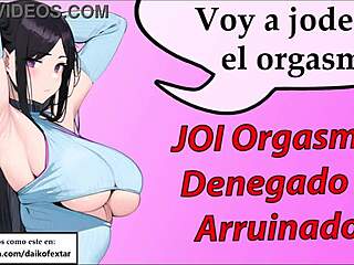 Femdom shemale gives jerk off instructions in Spanish audio