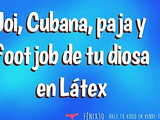 joi cubana gives handjob and footjob in latex goddess style