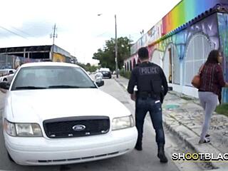 Uniformed black man has threesome with busty brunette