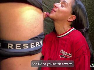 cheating wife sneaks away while husband fishes. she sucks and gets pounded in anal by a stranger outdoors.