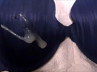 Masturbating and cumming on blue bra with big tits in intense session!