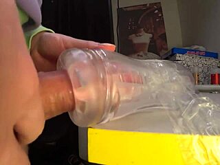 feeling overwhelmed by strong cumshot in tight rubber vagina with monster cock