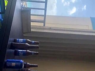 Young girl enjoys a messy cum shot on the balcony