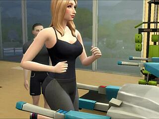 blonde with huge tits seduces trainer for hard banging