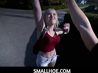 Petite busty blonde Roxy Risingstar gets teased by big Vince Karter.