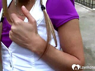 Cutie at playground excels in sucking and swallowing cum