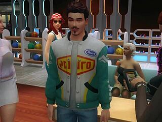 Gangbang at bowling alley features closeup blowjobs