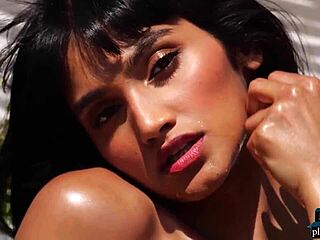 Voluptuous Indian mature model Angel Constance undresses completely in the open for Playboy