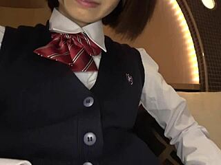 Stunning Asian Teen 18+ Babe in Uniform Goes Hardcore with Older Man for Cash