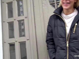 German Scout picks up Berlin fitness model Sandy for street casting cash.