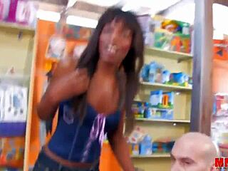 Gorgeous Black Babe Double Penetrated in Her Store