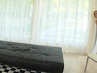 Jamey James takes huge cock down her throat for intense POV facefuck. Cum facial seals the wild ride.