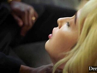 Petite blonde Lexi rides and gets doggystyled by Anton's big black cock