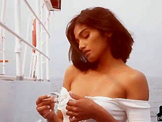 exotic canadian model undresses naked on boat