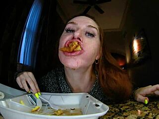 Enjoying French toast with a European redhead on live stream