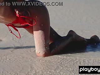 Look at skinny Ukrainian babe Gloria Sol stripping at the beach