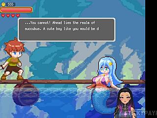 Succubus seduction in a cartoon game leads to life-draining pleasure