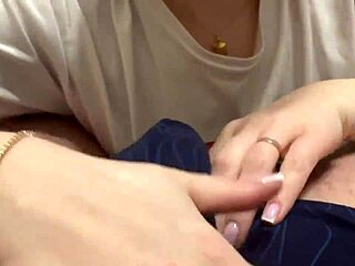 Penis massage through panties torments him, delaying orgasm with slow teasing licks by sexy babe