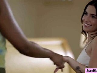 enjoy this steamy lesbian threesome licking on cozy bed