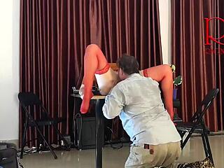 Monday at the office, employee without panties teases, licks pussy, sucks dick!