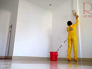 naked maid cleans without panties
