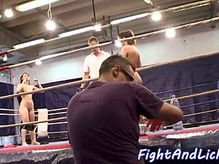 Kinky lesbian babes wrestle hard on the floor for dominance