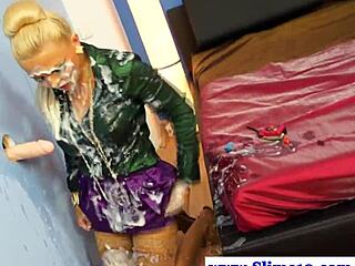 Blonde Euro Babe Overwhelmed by Gloryhole Facial Cumshots