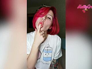 redhead bitch with butt plug plays with her tight pussy using vibrator