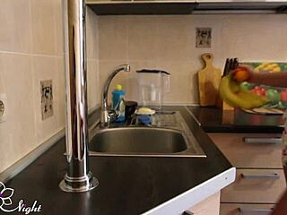 blonde teen masturbates pussy with big banana and orgasms in food fetish