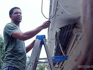 Bella Rolland rides dildo then gets roughly analized by two black workers!