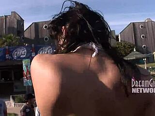 Spring break whip cream contest with wild tit licking