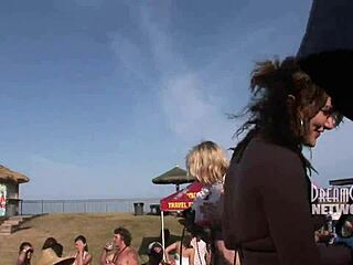 Spring break whip cream contest with wild tit licking