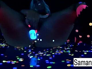 samantha saint strips and rubs in hot black light solo scene