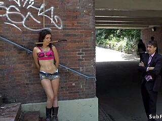 Tiny-breasted woman gets pounded in public after showing her assets